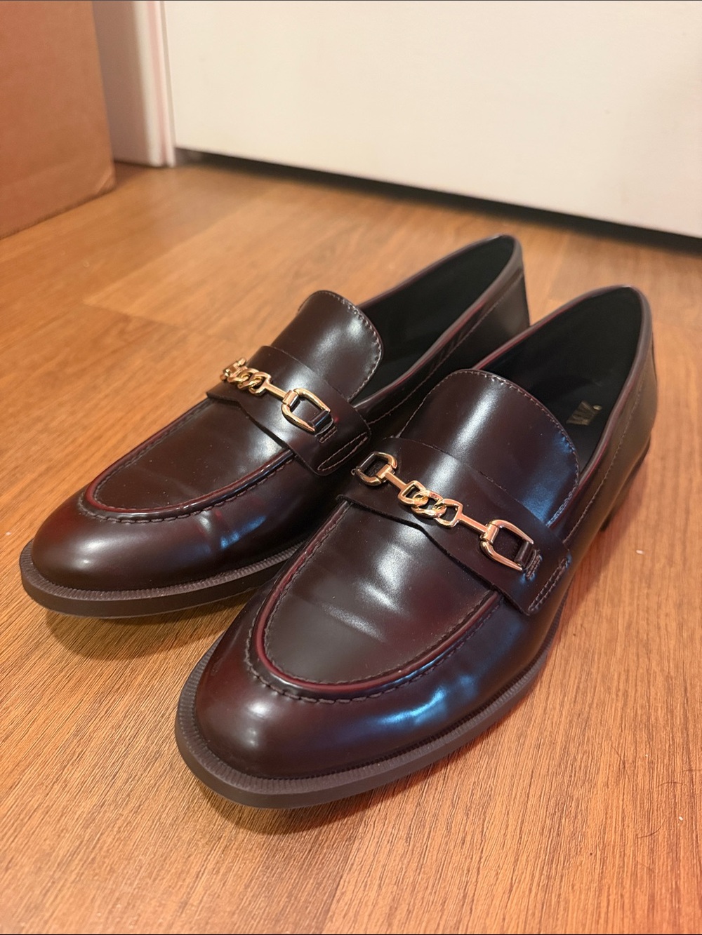 Zara Leather Bit Loafers in Burgundy